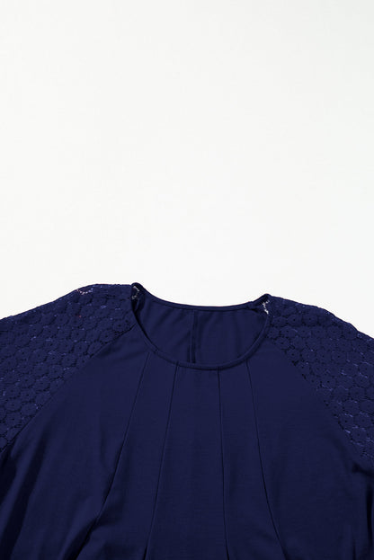 Plus Size Solid Lace Short Sleeve Pleated Dress
