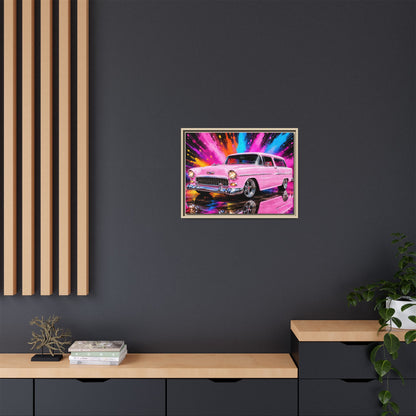 Pink Classic Station Wagon Canvas Print — Retro Car Wall Art, Framed Matte Multi‑Color Splash