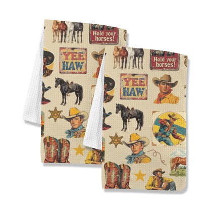 Baha Ranch Vintage Cowboy Collage Set of 2 Dish Towels Made in America