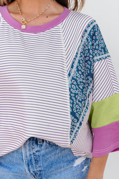 Kyra Patchwork Bracelet Sleeve Blouse