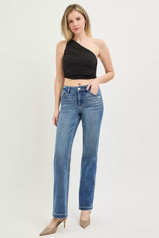 RISEN Tummy Control 4way Stretch Mid Rise Straight Leg Denim Jeans