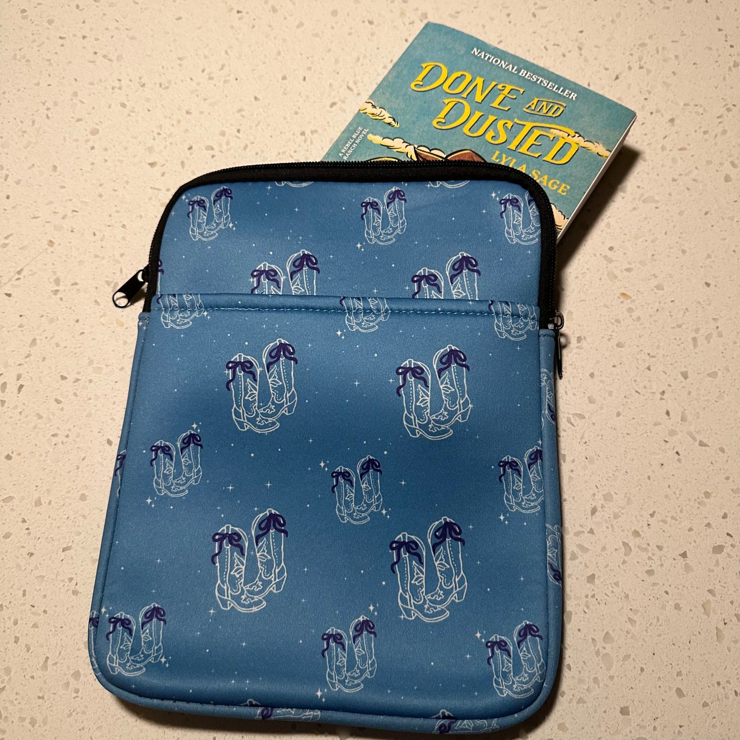 Book Sleeve | Tablet Sleeve | Blue Bow Boots Western Cover