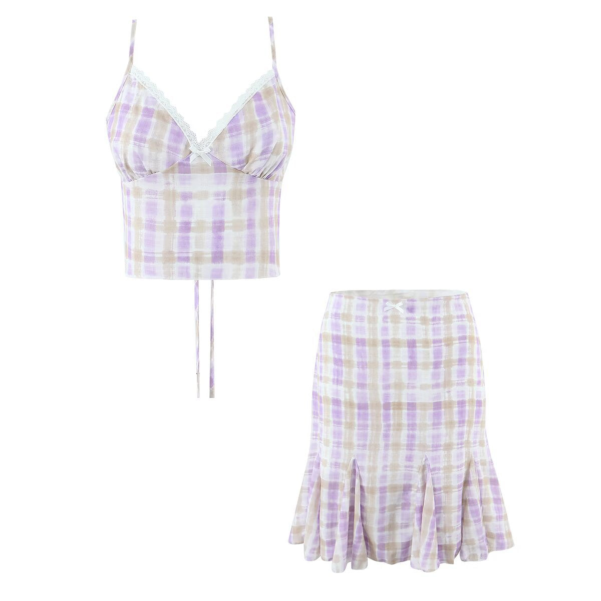 Spicy girl big plaid small suspender+plaid skirt set
