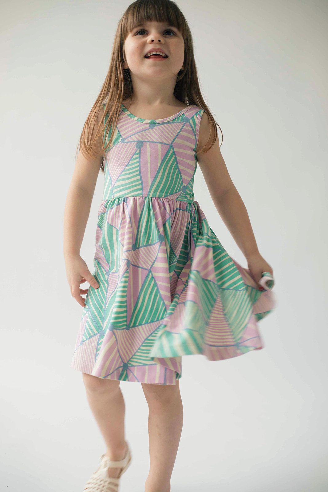 Sleeveless Twirl Dress in Triangles