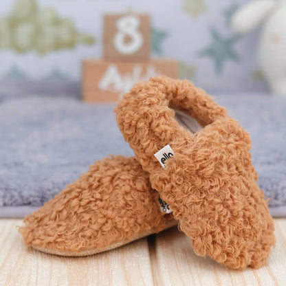 Teddy Baby Booties House Slippers, Non-Slip Sole, Organic Cotton Lining, Home Nursery Shoes Taba