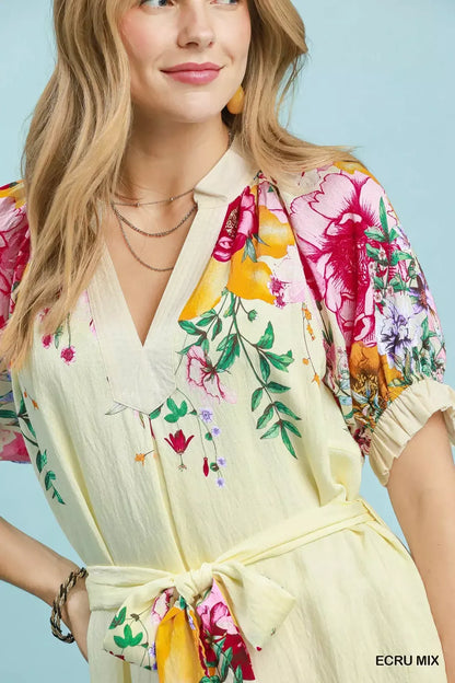 Umgee Mix Floral Border Print Midi Dress