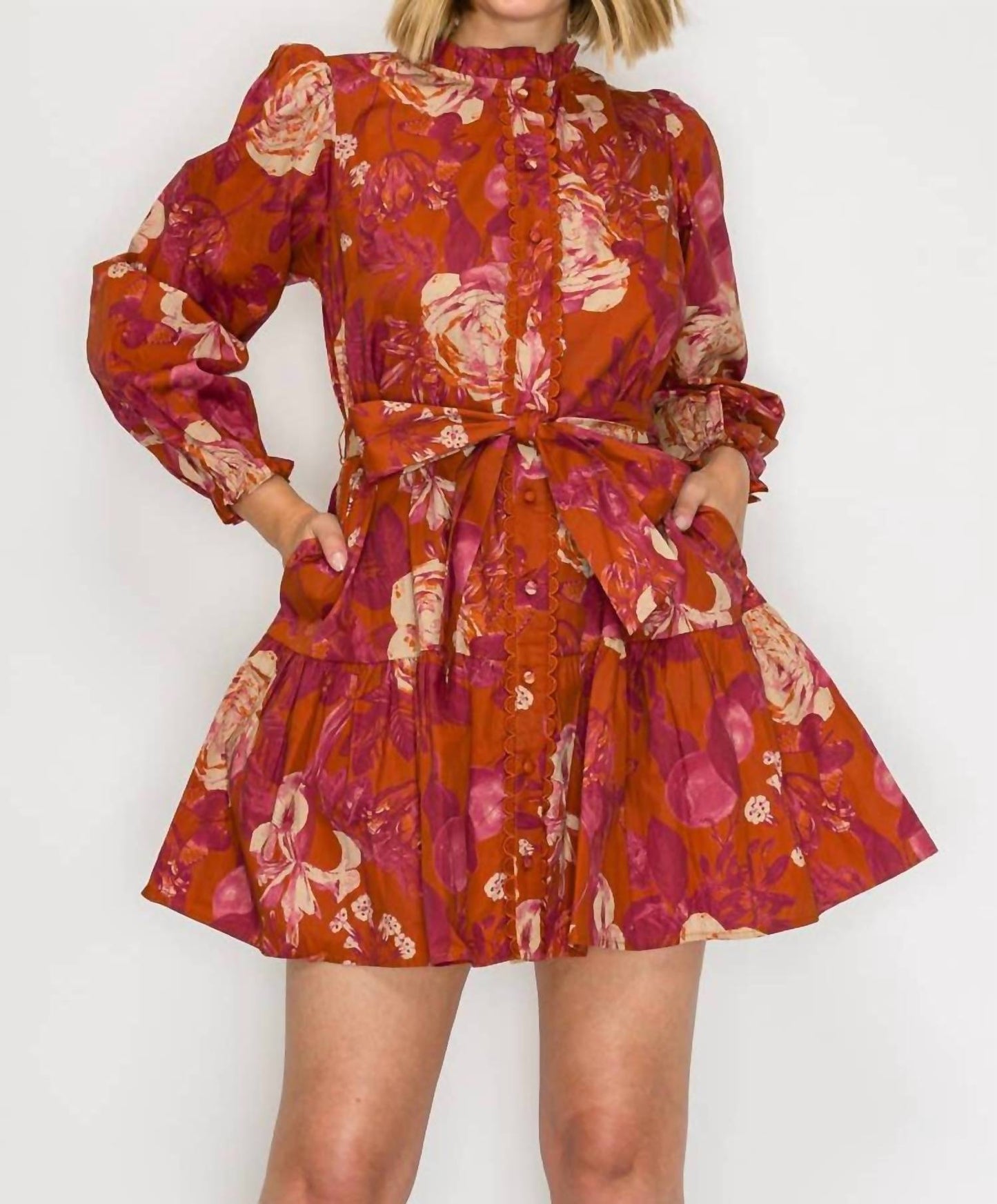 Rustic Rose Print Mini Dress
