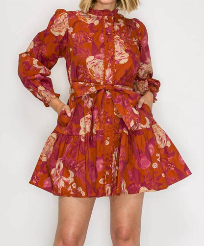 Rustic Rose Print Mini Dress