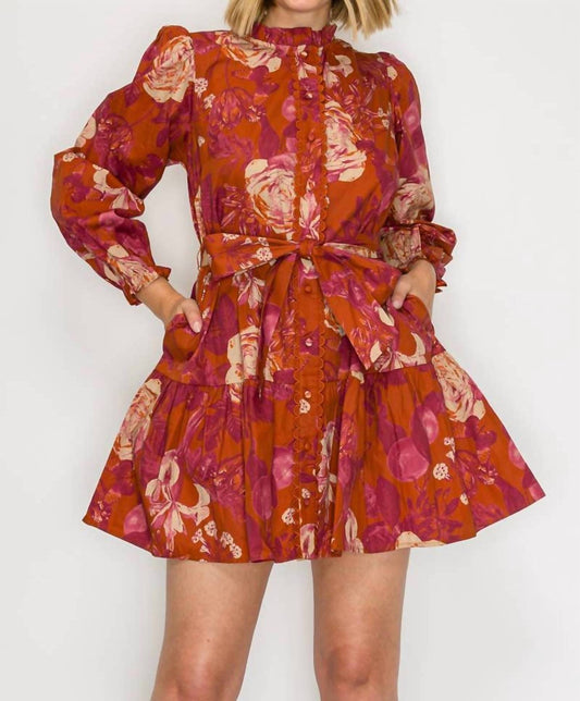 Rustic Rose Print Mini Dress