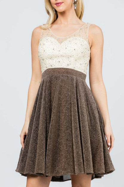 Sparkling knit jacquard a-line short dress
