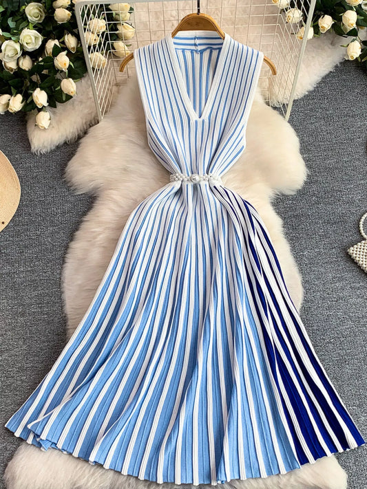 Striped Sleeveless Midi Dress