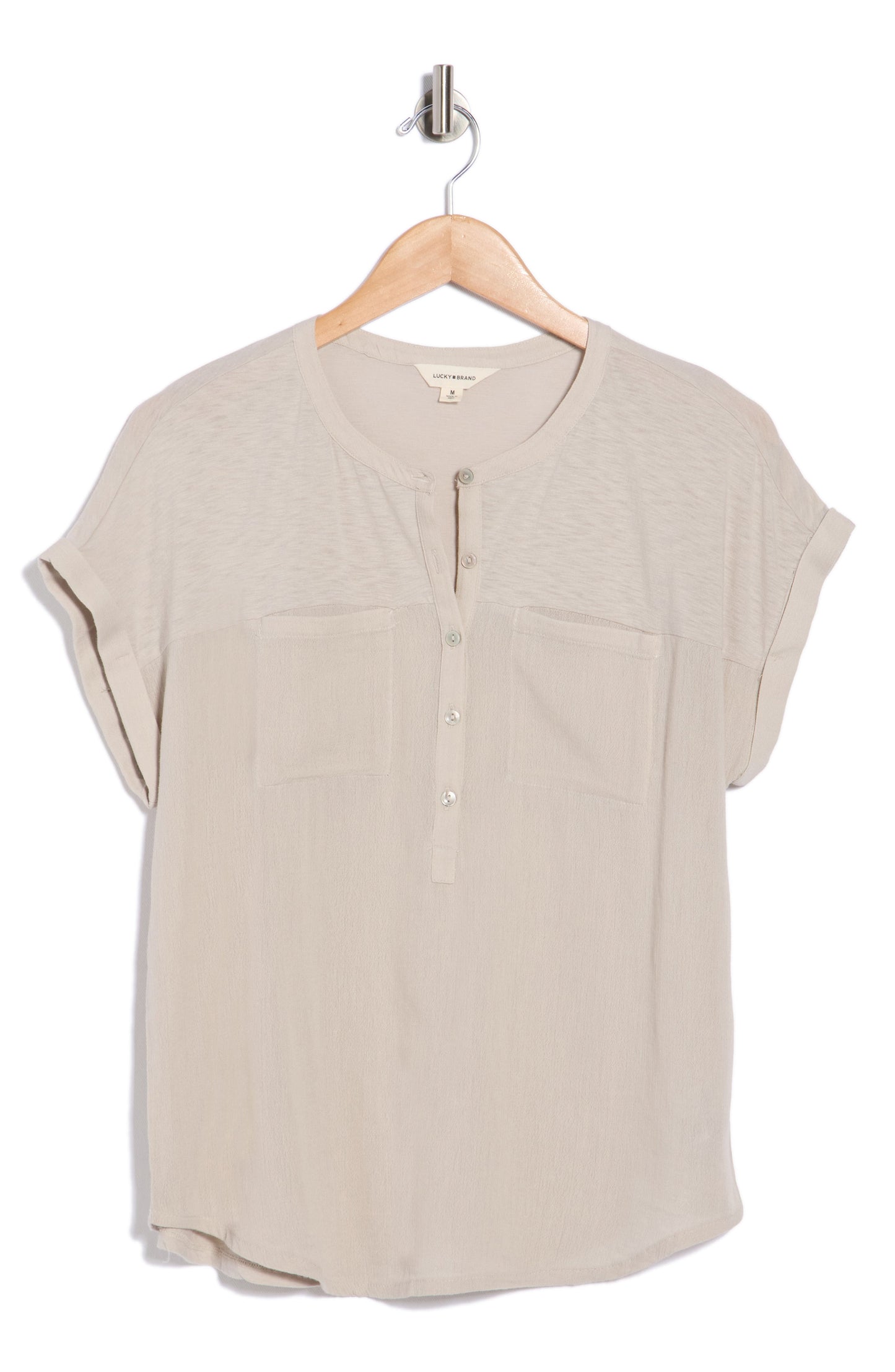 [7WD61511-290] WOMENS LUCKY BRAND MIXED MEDIA HENLEY - DOVE