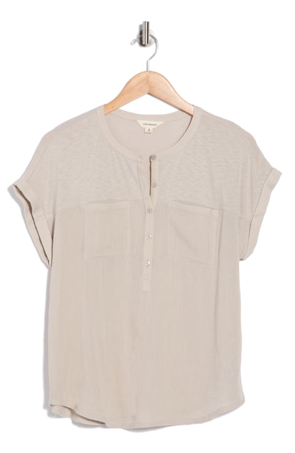 [7WD61511-290] WOMENS LUCKY BRAND MIXED MEDIA HENLEY - DOVE