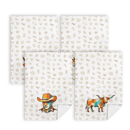 Baha Ranch Set of 4 Minimalistic Cowboy Western Cattle Brands Kitchen Towels Made in America