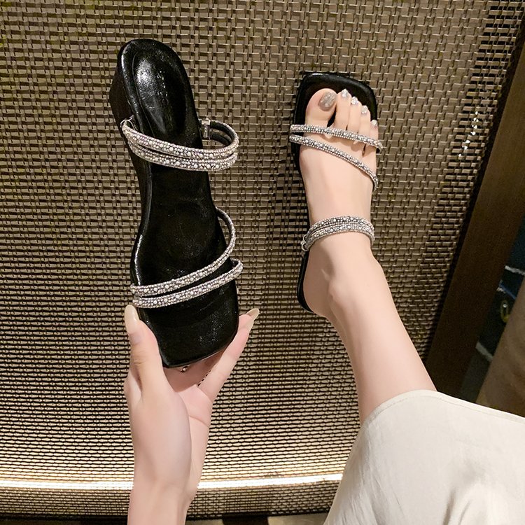 Women's Rhinestone Double-Strap Wedge Sandals – Open-Toe Glam Evening Heels
