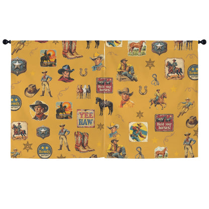 Baha Ranch Vintage Cowboy Collage Western Curtains 52" x 63" Made in America