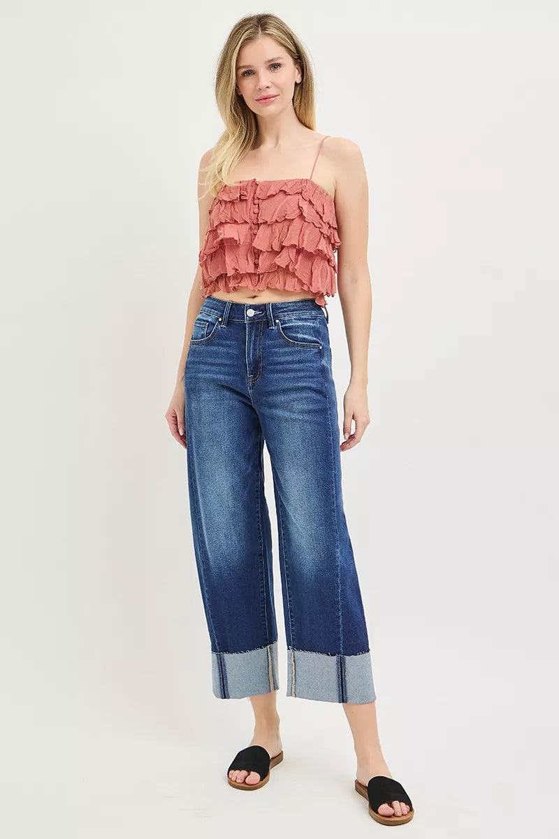 RISEN Slouchy Crop Barrel Cuffed Jeans