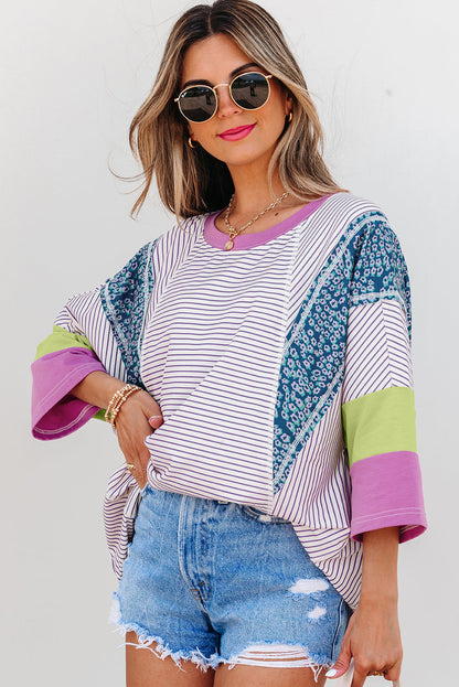 Kyra Patchwork Bracelet Sleeve Blouse