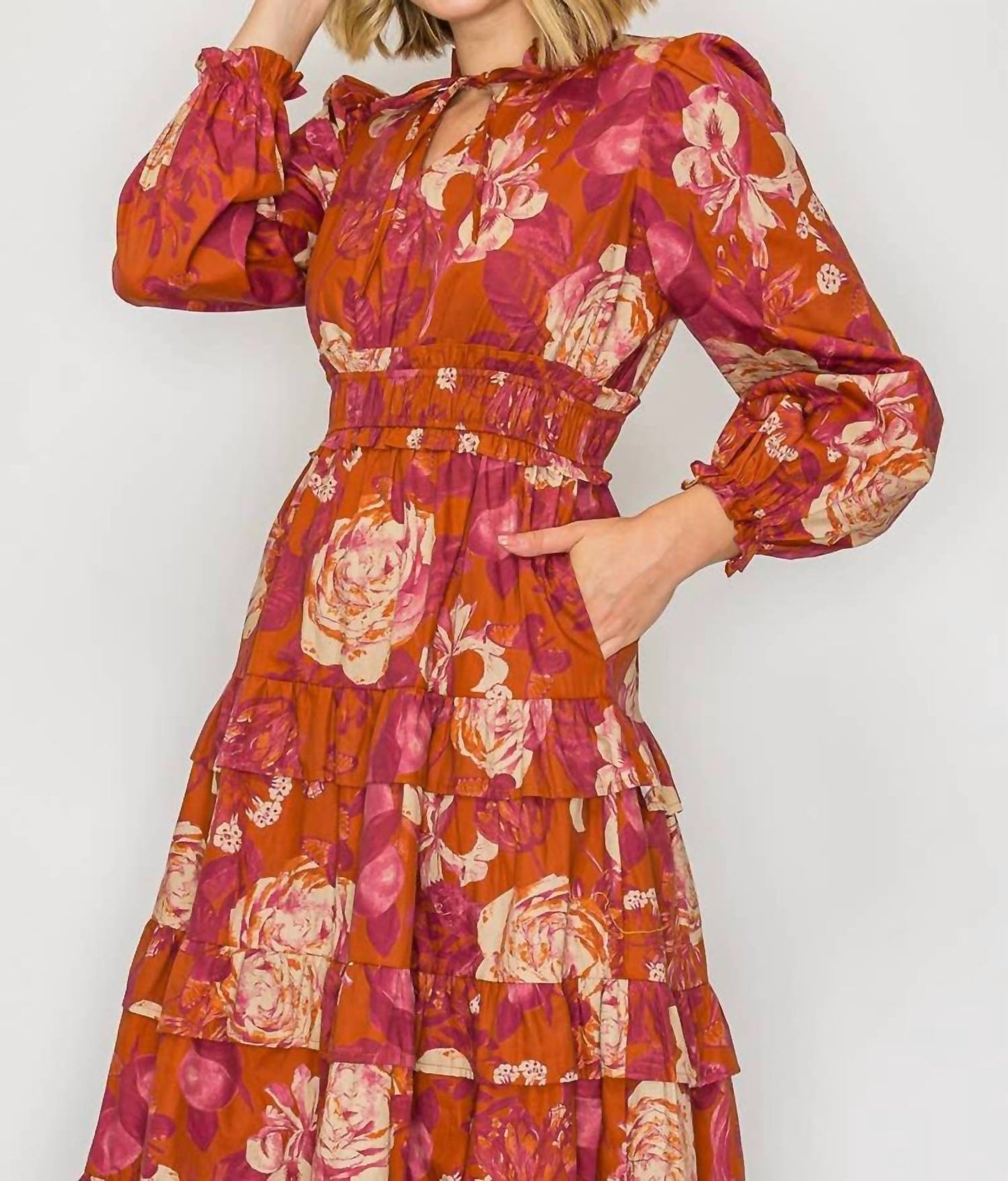 Rustic Rose Print Midi Dress