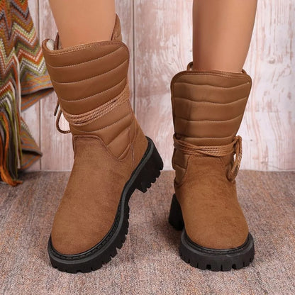 Quilted Lace-Up Mid-Calf Boots