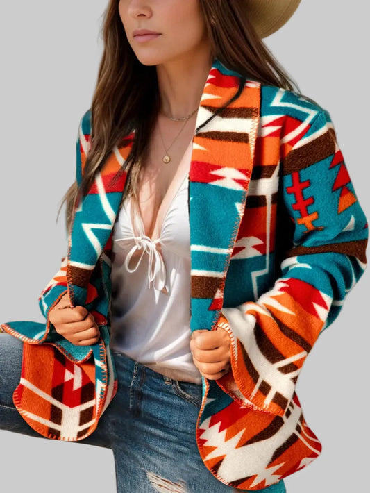 Women Collared Neck Long Sleeve Jacket