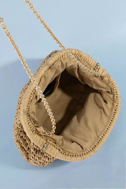 Fame Woven Raffia Frame Shoulder Bag