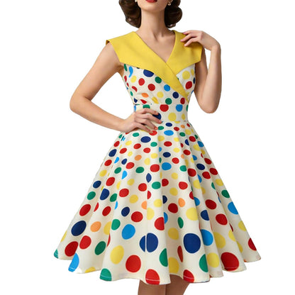 HIGAKI Women's 1950s Dress Tea Party V-Neck Sleeveless Dress