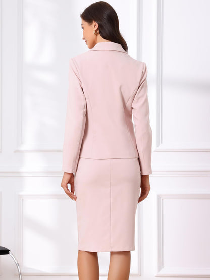 Allegra K Business Skirt Suit Set for Womens 2 Piece Long Sleeve Work Blazer Jacket Outfits Pencil Skirts Set