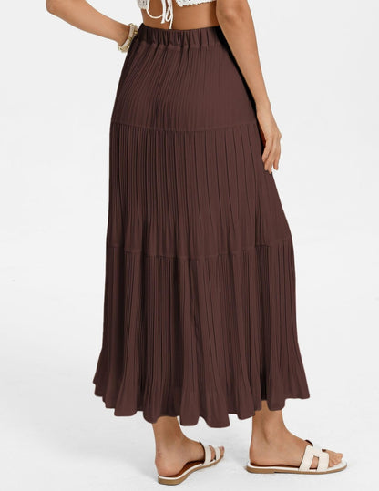 Kate Kasin 2026 Women's Chiffon Maxi Skirt, High Waist Pleated Skirts, Summer Flowy Long Skirts with Underskirt