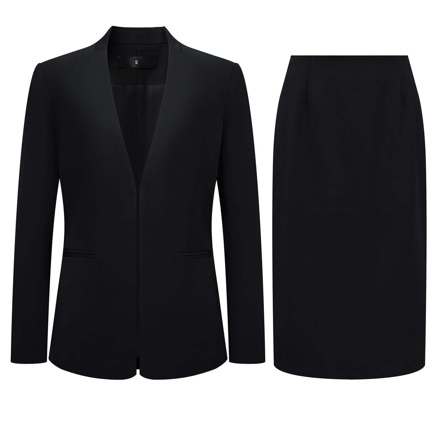 Women's 2 Piece Business Suit Skirt Set Collarless Blazer Jacket & Pencil Skirt Office Work Professional Outfits