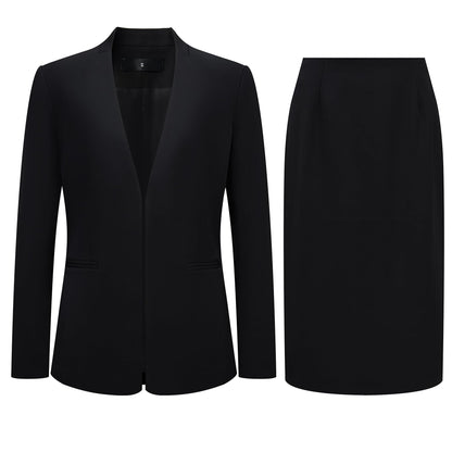 Women's 2 Piece Business Suit Skirt Set Collarless Blazer Jacket & Pencil Skirt Office Work Professional Outfits