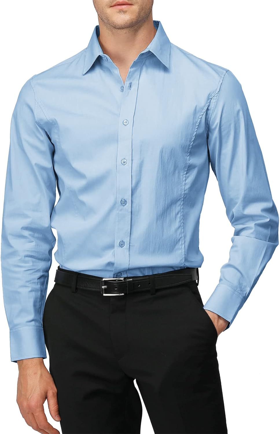 H2H Mens Slim Fit Dress Shirts Stretch Long Sleeve Basic Formal Shirts Solid Business Casual Button Down Shirts