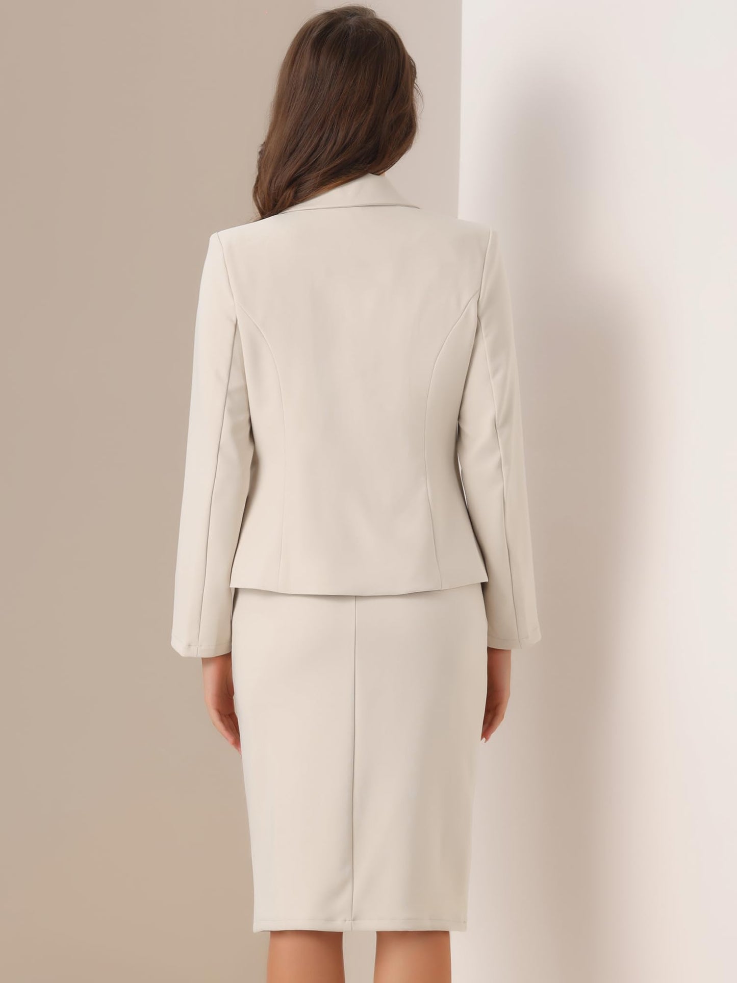 Allegra K Business Skirt Suit Set for Womens 2 Piece Long Sleeve Work Blazer Jacket Outfits Pencil Skirts Set