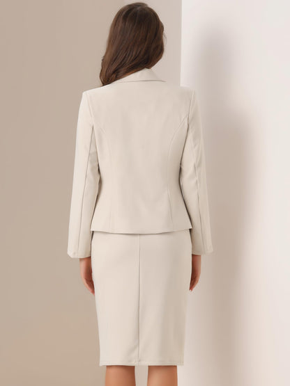 Allegra K Business Skirt Suit Set for Womens 2 Piece Long Sleeve Work Blazer Jacket Outfits Pencil Skirts Set