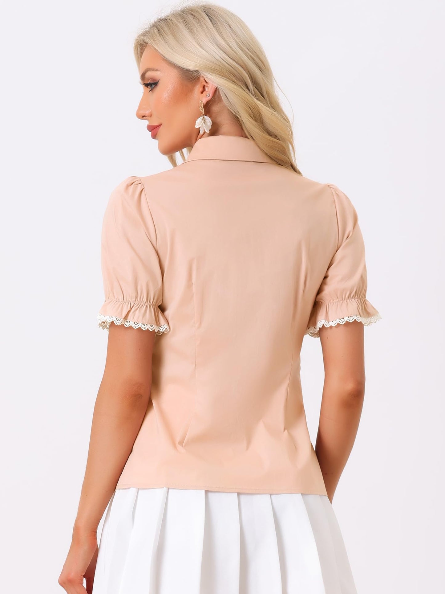 Allegra K Peter Pan Collar Shirt for Women Vintage Tops Puff Short Sleeve Button Down Retro Blouses 2026