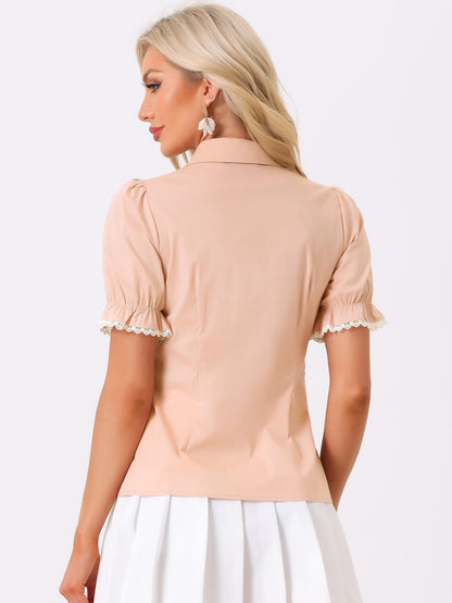 Allegra K Peter Pan Collar Shirt for Women Vintage Tops Puff Short Sleeve Button Down Retro Blouses 2026