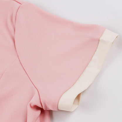 50s Style Dresses for Women Vintage Short Sleeve Tie Neck Swing Dress Midi Prom Dress with Belt