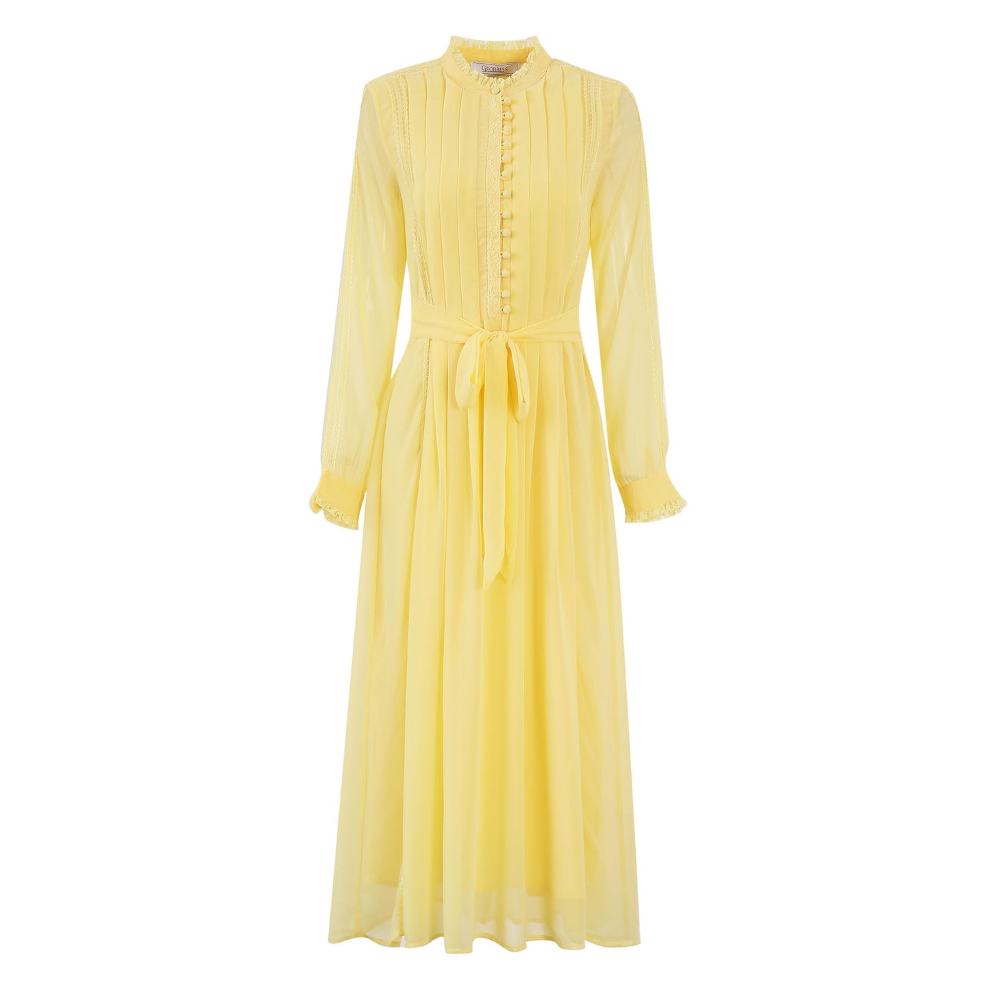 Women's 2026 Spring Fall Midi Dress with Belt Casual Long Sleeve Lace V Neck Pleated A Line Flowy Dresses for Work or Daily