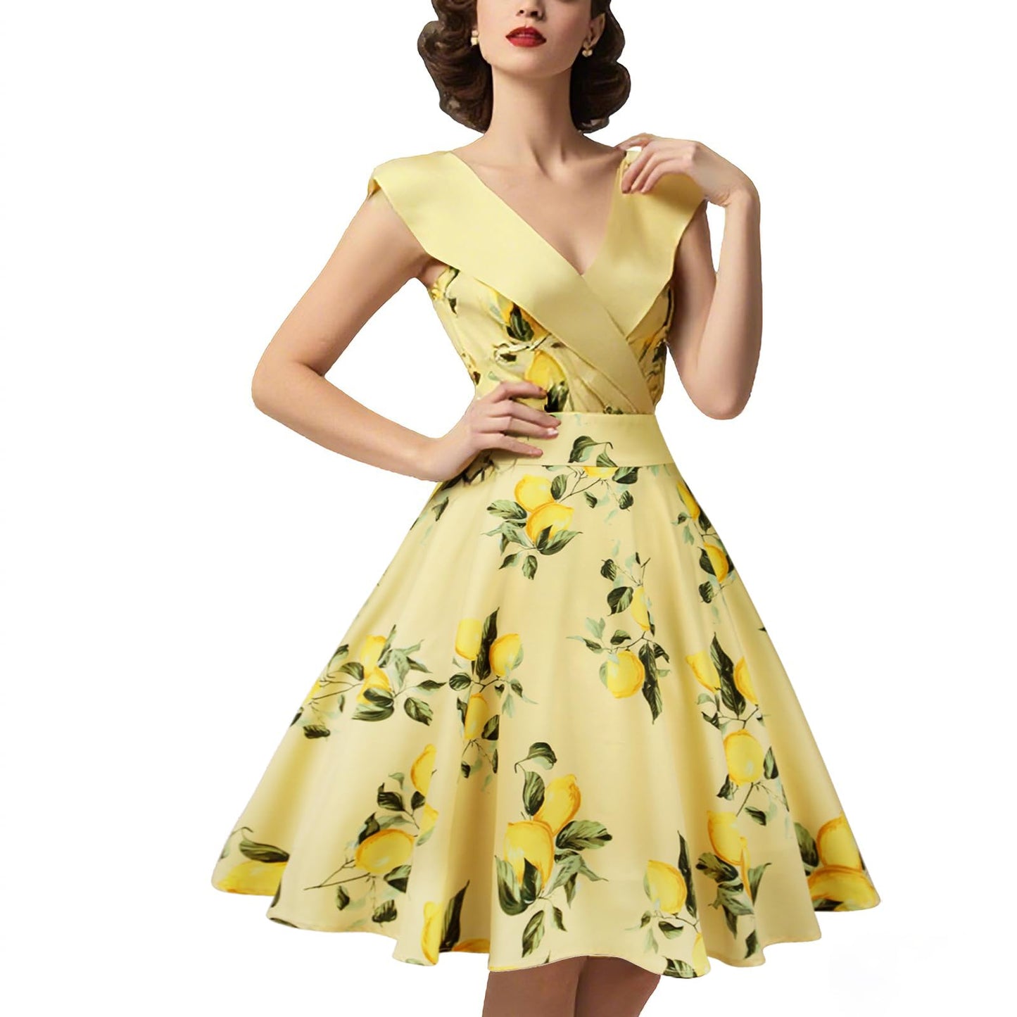 HIGAKI Women's 1950s Dress Tea Party V-Neck Sleeveless Dress