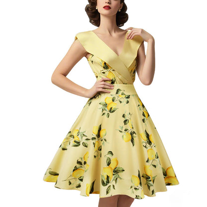 HIGAKI Women's 1950s Dress Tea Party V-Neck Sleeveless Dress