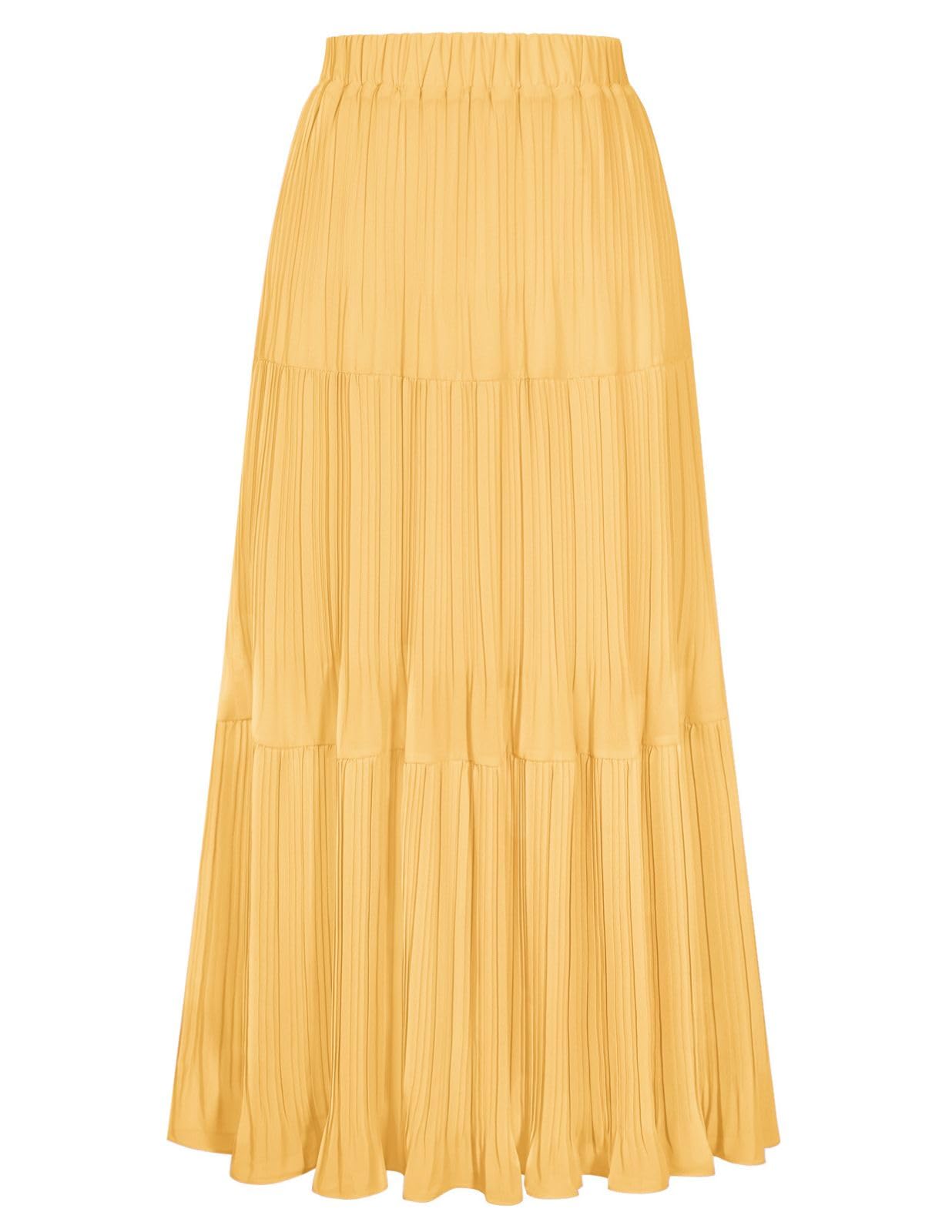 Kate Kasin 2026 Women's Chiffon Maxi Skirt, High Waist Pleated Skirts, Summer Flowy Long Skirts with Underskirt