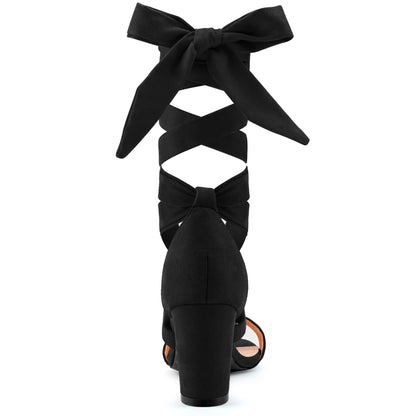 Leticia Strappy Heels for Women Chunky Heel Sexy Open Toe Lace Up Block Heels Comfortable High Heeled Sandals for Women Dressy Summer