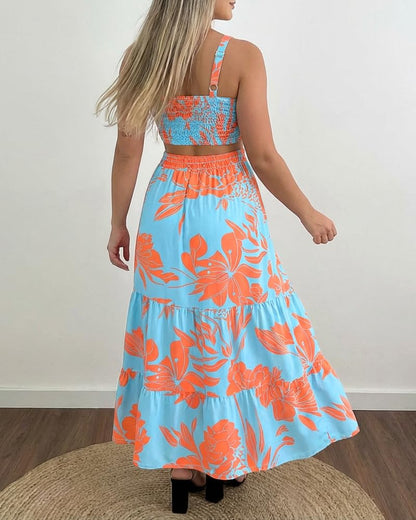 CHICME Summer Dresses for Women 2026 Sleeveless Casual Boho Maxi Dress Square Neck Cut Out Floral A Line Dress