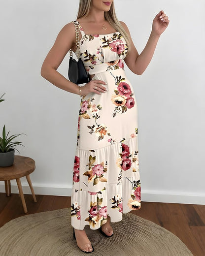 CHICME Summer Dresses for Women 2026 Sleeveless Casual Boho Maxi Dress Square Neck Cut Out Floral A Line Dress