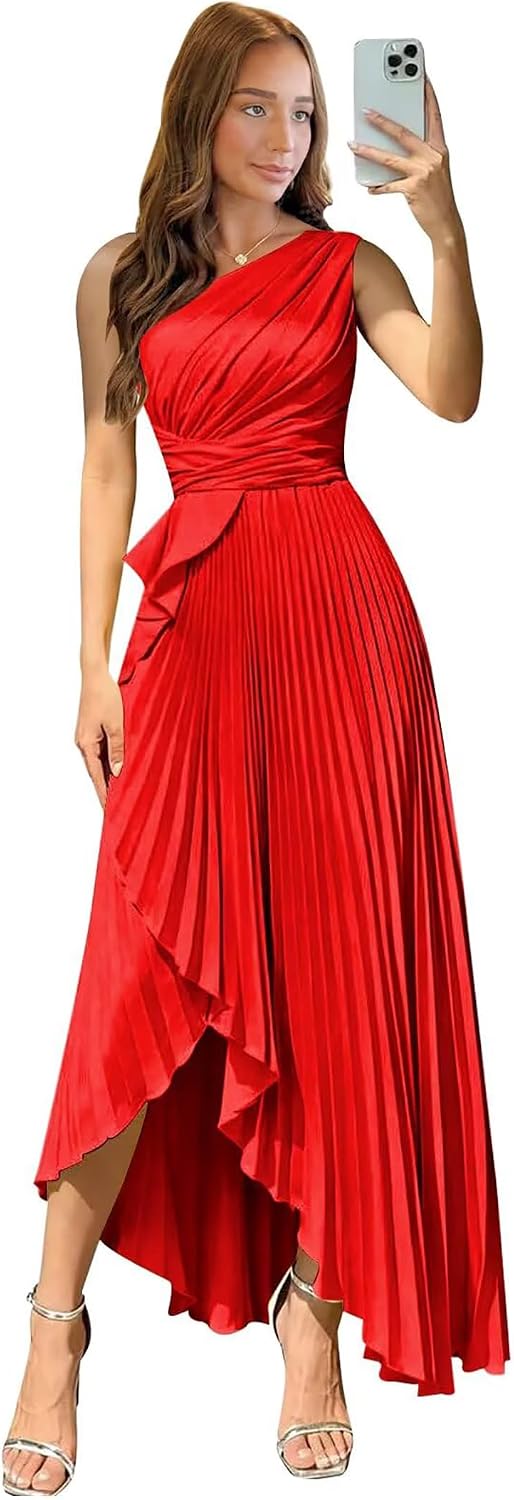 Satin One Shoulder Wedding Guest Dresses Long Asymmetrical Formal Prom Party Evening Gowns High Low 2026