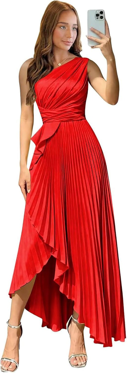 Satin One Shoulder Wedding Guest Dresses Long Asymmetrical Formal Prom Party Evening Gowns High Low 2026