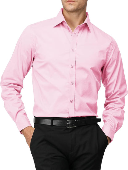 H2H Mens Slim Fit Dress Shirts Stretch Long Sleeve Basic Formal Shirts Solid Business Casual Button Down Shirts