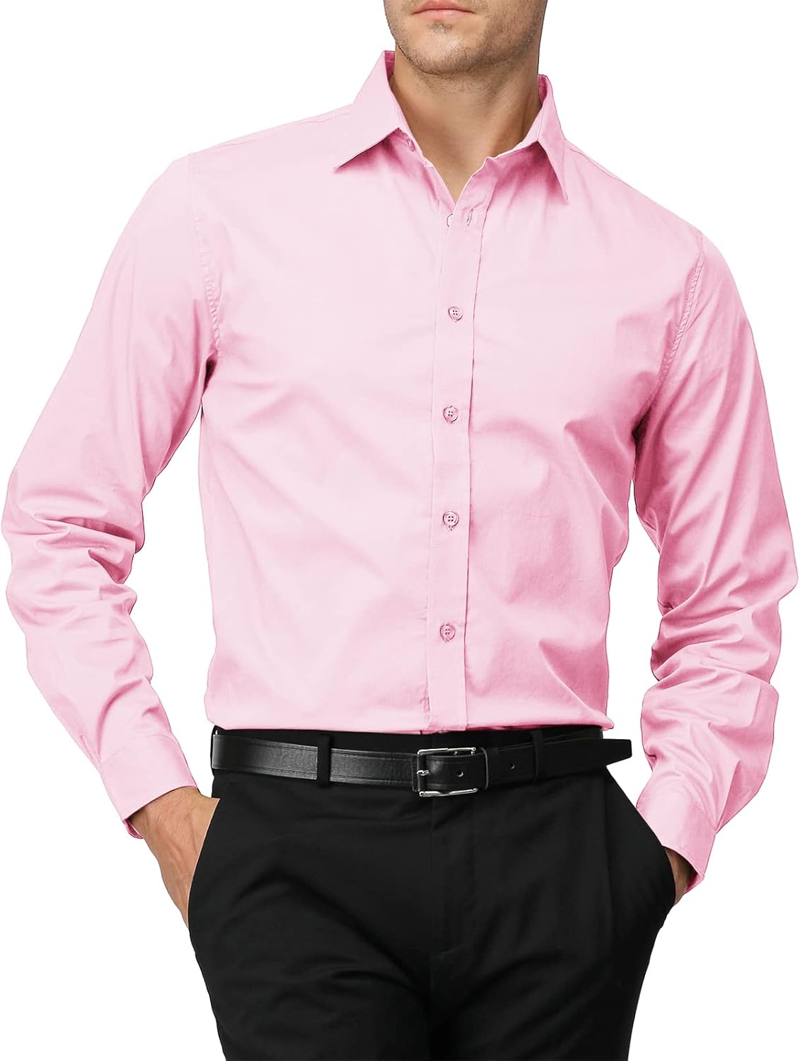 H2H Mens Slim Fit Dress Shirts Stretch Long Sleeve Basic Formal Shirts Solid Business Casual Button Down Shirts