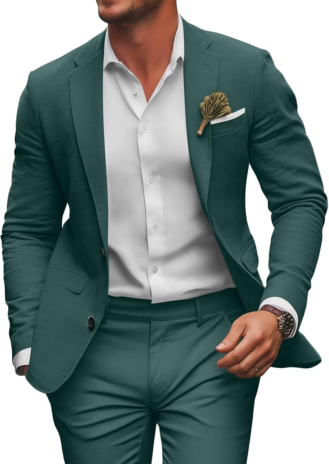 Retro Linen Mens Suit 2 Pieces Slim Fit Light Weight Beach Summer Wedding Tuxedo Set Jacket Blazer Pants for Men