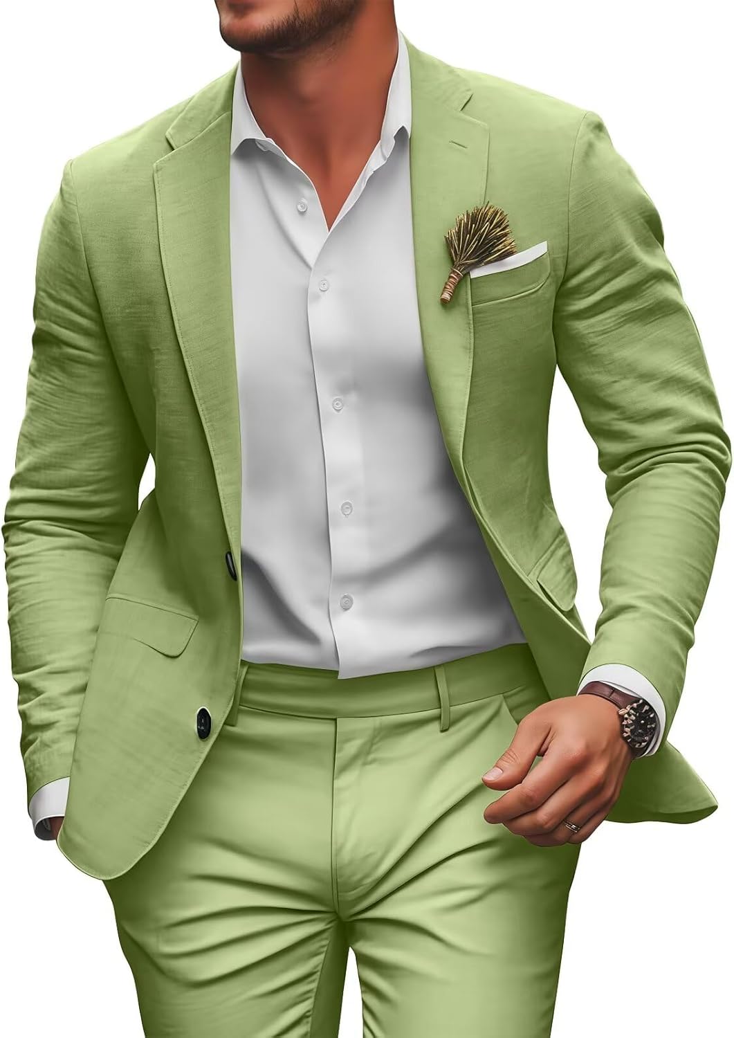 Retro Linen Mens Suit 2 Pieces Slim Fit Light Weight Beach Summer Wedding Tuxedo Set Jacket Blazer Pants for Men